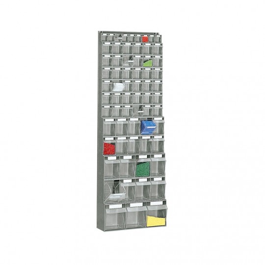 PRACTIBOX drawer units with 66 transparent tilting bins.