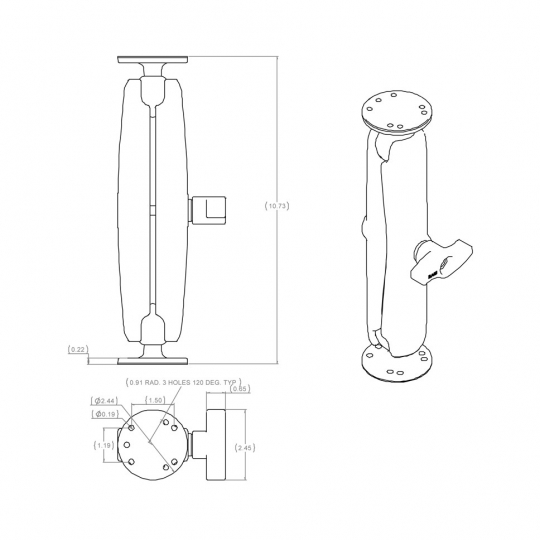 RAM dvigubas laikiklis su dviem apskritimomis plokštėmis