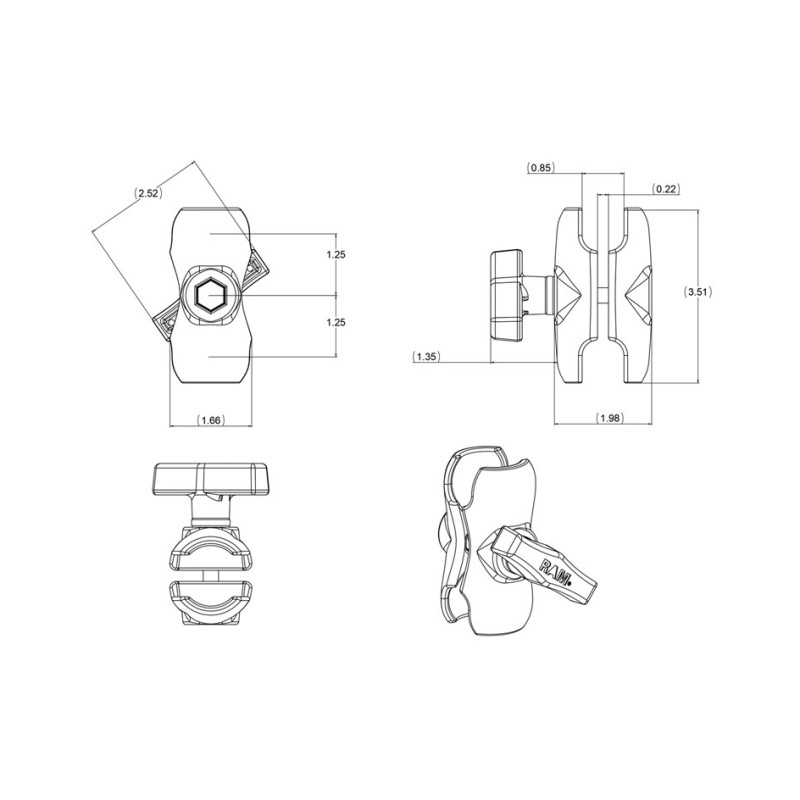 RAM® Double Socket Arm C Ball B Length