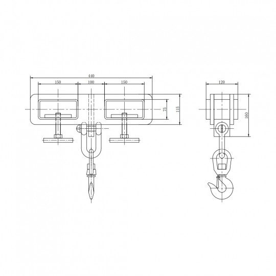 Hook attachment for forklift trucks, capacity 1 Ton