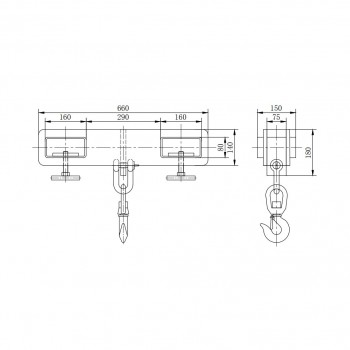 Hook attachment for forklift trucks, capacity 2,5 Tons