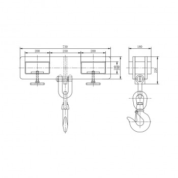 Hook attachment for forklift trucks, capacity 5 Tons
