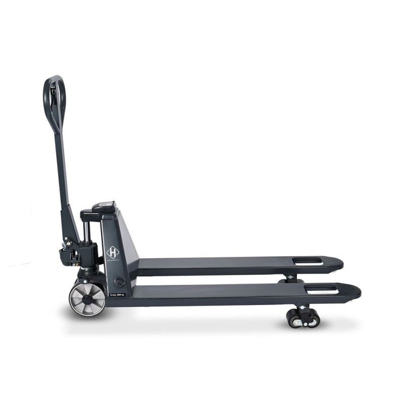 HEMMDAL PTM 2.0 Scale pallet truck with scale, 2000 kg capacity, 5 kg increments, tandem fork rollers