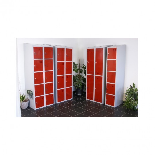 Storage locker, 4 compartments, Red/Grey